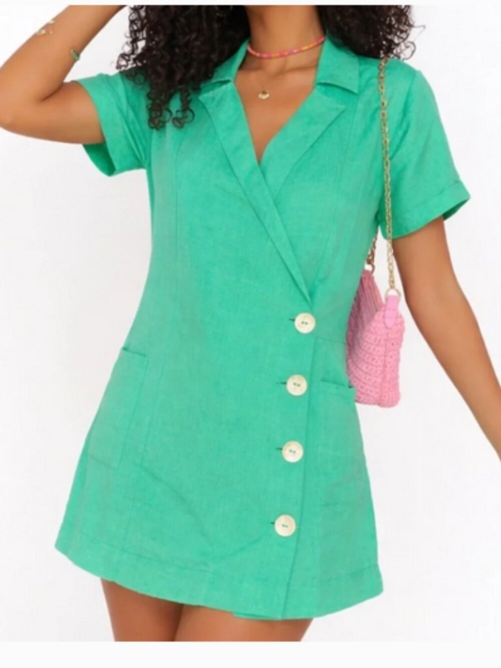 SMYM green linen-blend Bicoastal blazer romper, Large.